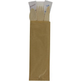 Sachet couverts 6 en 1 bois (couteau, fourchette, cuillère, serviette, sel et poivre)