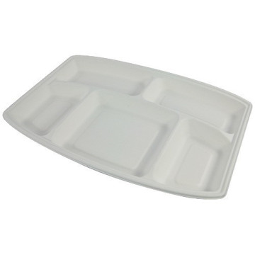 50 Plateaux biodégradables et compostable en pulpe de canne à sucre 5 compartiments 377x268mm